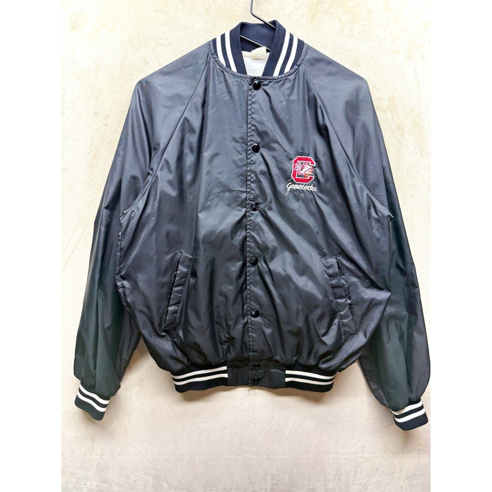 Vintage South Carolina Gamecocks Bomber Jacket Mens Medium Black Embroidered 80s